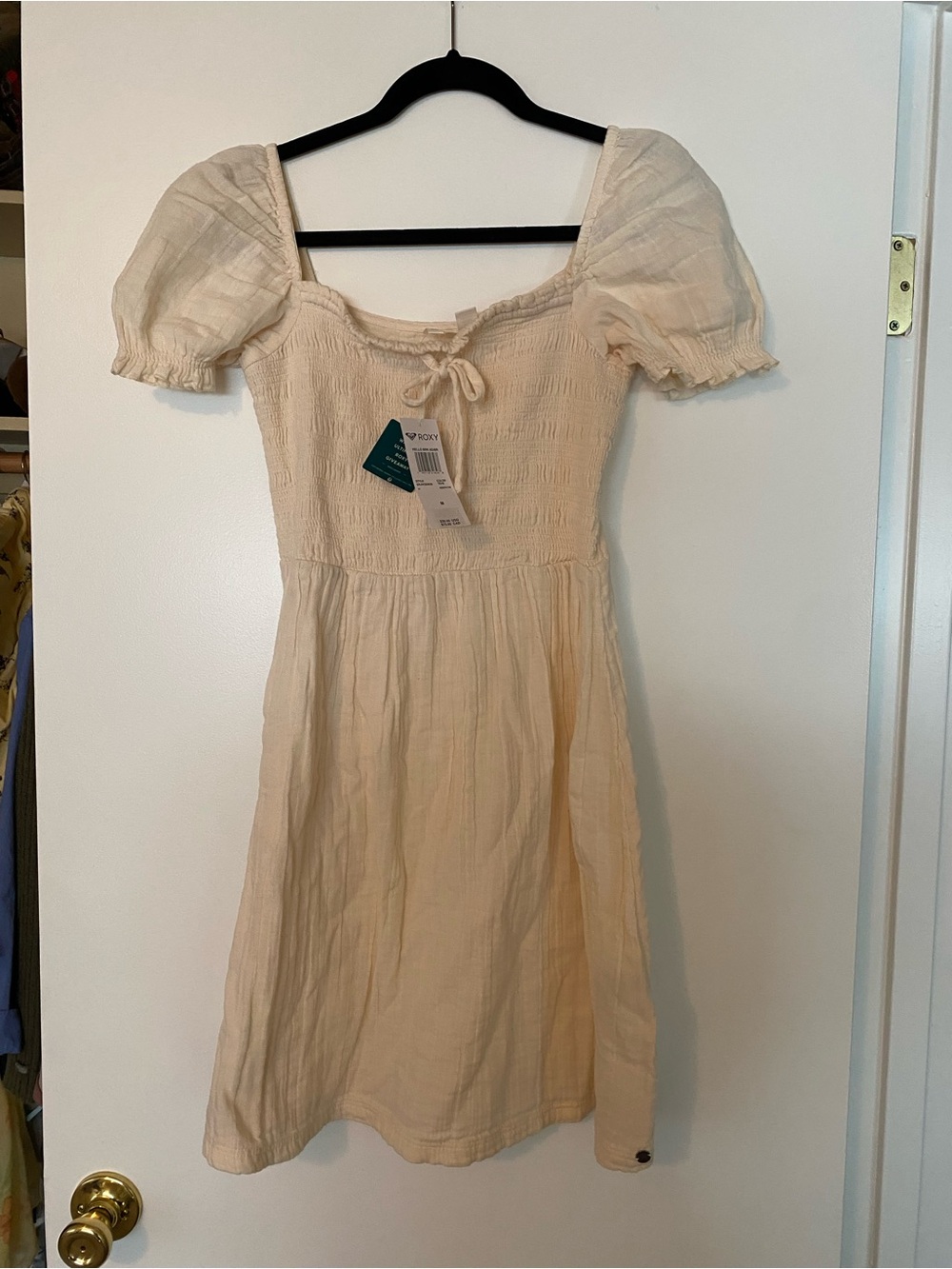 Roxy Cream Puff-Sleeve Smocked Midi Dress - Cream